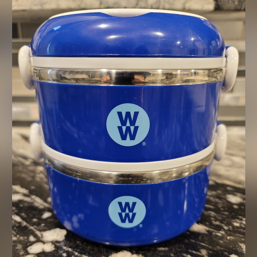 Weight Watchers WW Stackable Bowls Storage Containers With Handles Blue White